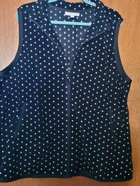 Woman Within Fleece Vest - Size 1X (22/24) - Black and White Polka Dot